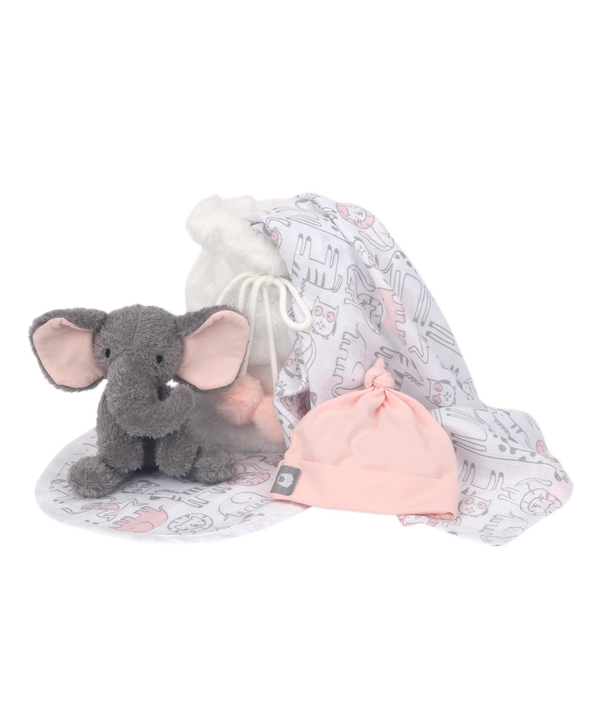 Lambs Ivy 5 PieceGray Plush Infant/Newborn Baby Gift Bag w/ Swaddle - Pink