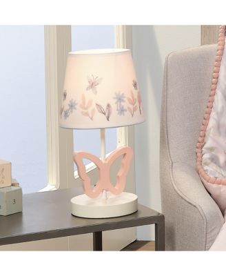 Baby Blooms Pink Butterfly Nursery Lamp with Floral Shade & Bulb