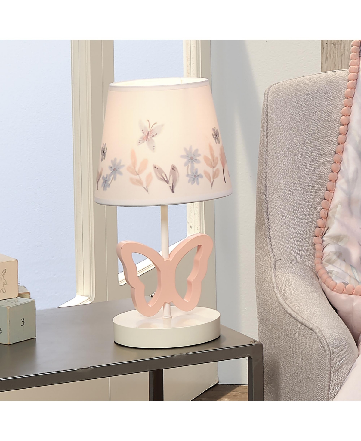 Lambs & Ivy Baby BloomsButterfly Nursery Lamp with Floral Shade & Bulb - Pink