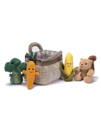 Plush Veggie Basket Play Set with Interactive Stuffed Vegetable Toys