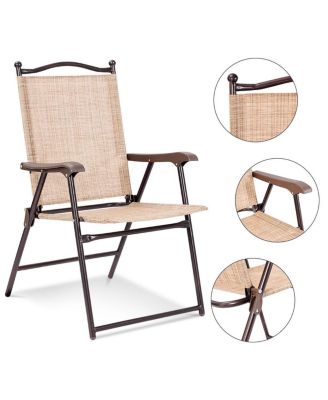 Set of 2 Patio Folding Sling Back Chairs Camping Deck Garden Beach