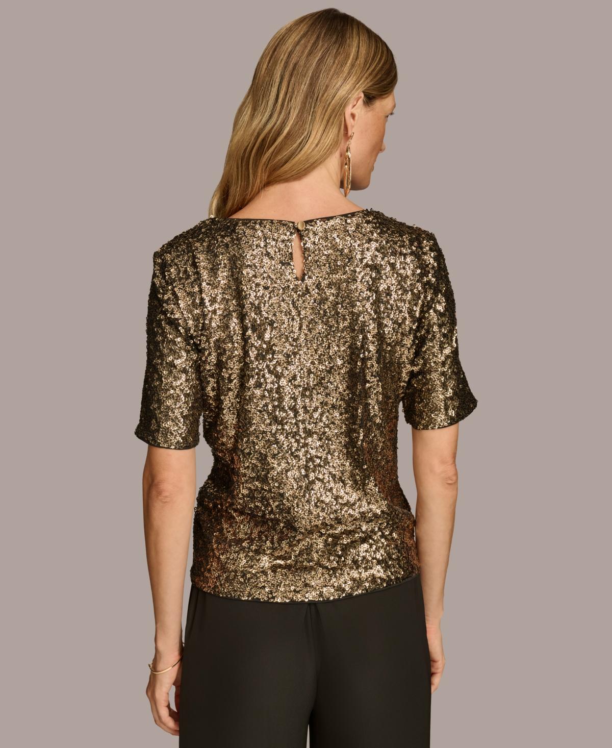 Donna Karan New York Women's Short-Sleeve Sequin Top -Gold