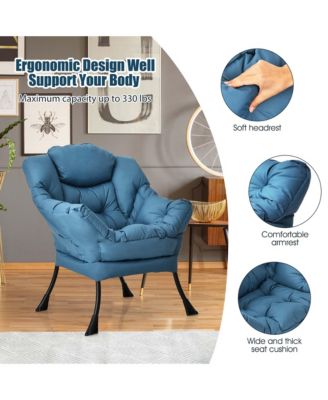 Modern Polyester Fabric Lazy Chair Single Sofa Chair w/Side Pocket
