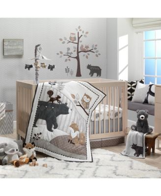 Woodland Forest Gray Fleece Bear Nursery Baby Blanket