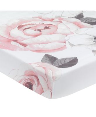 Floral Garden Watercolor/Pink Linen 5-Piece Baby Crib Bedding Set