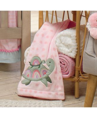 Sea Dreams Cozy Pink Fleece Turtle Applique Baby Blanket