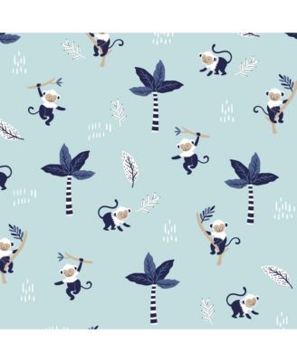 Jungle Party 100% Cotton Monkey/Palm Tree Fitted Crib Sheet