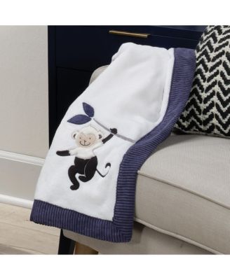 Jungle Party White/Navy Monkey Soft Fleece Baby Blanket