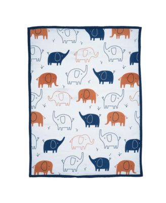 Playful Elephant Blue/White Cotton 3-Piece Baby Crib Bedding Set