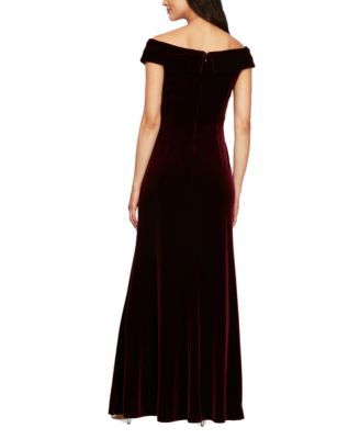 Women's Velvet Off-The-Shoulder Evening Gown