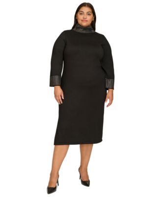 Calvin Klein - Plus Size Embellished Mock Neck Long-Sleeve Dress