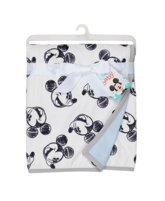 Disney Baby MICKEY MOUSE Baby Blanket - Blue/White Minky/Jersey