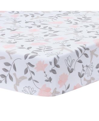 Petals Gray/Pink Sateen Cotton Floral 3-Piece Baby Crib Bedding Set