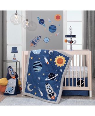 Milky Way Blue/Silver Rocket Ship Nursery Lamp with Shade & Bulb