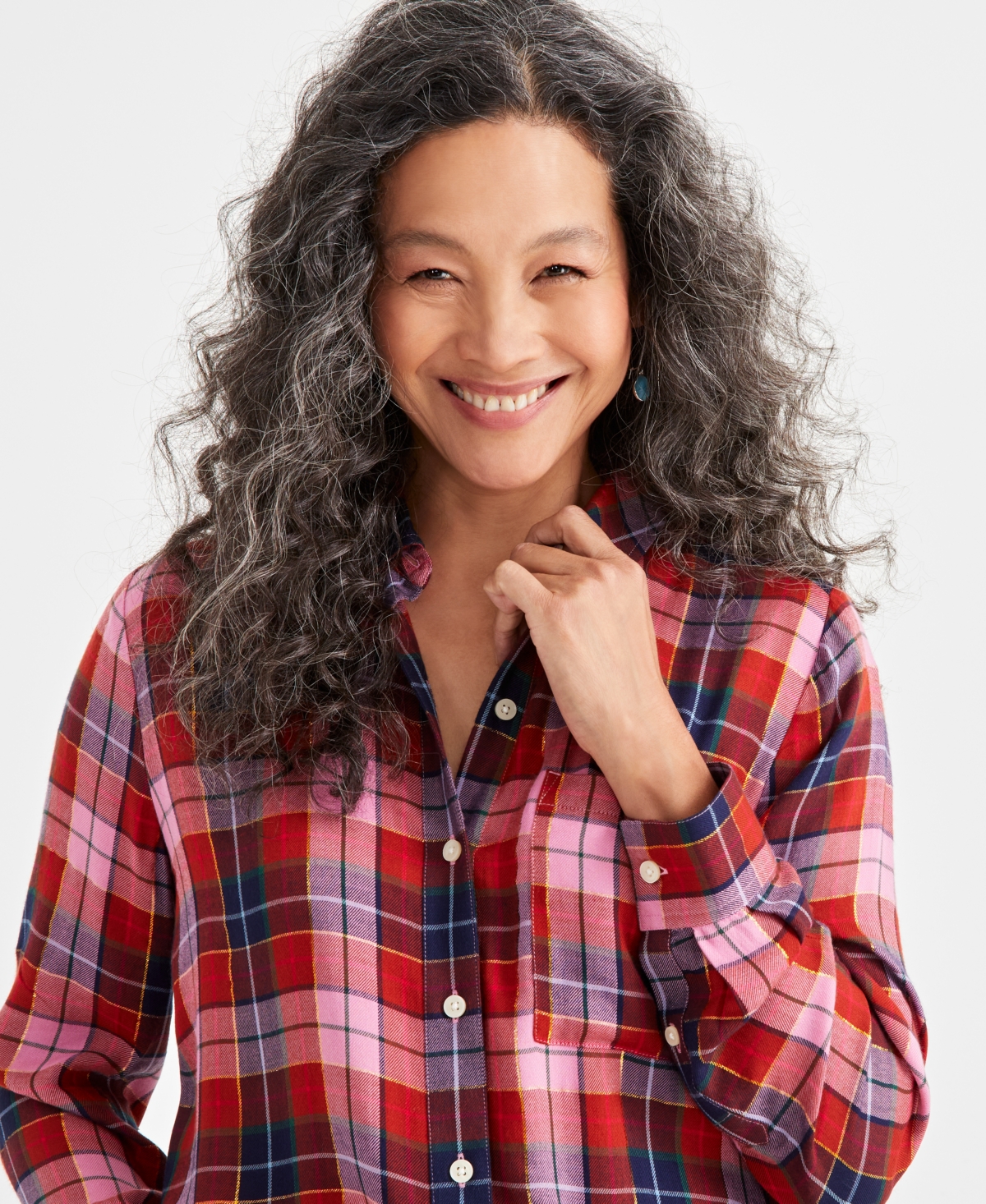 Style & Co Petite Plaid Button-Front Perfect Shirt, Created for Macy's