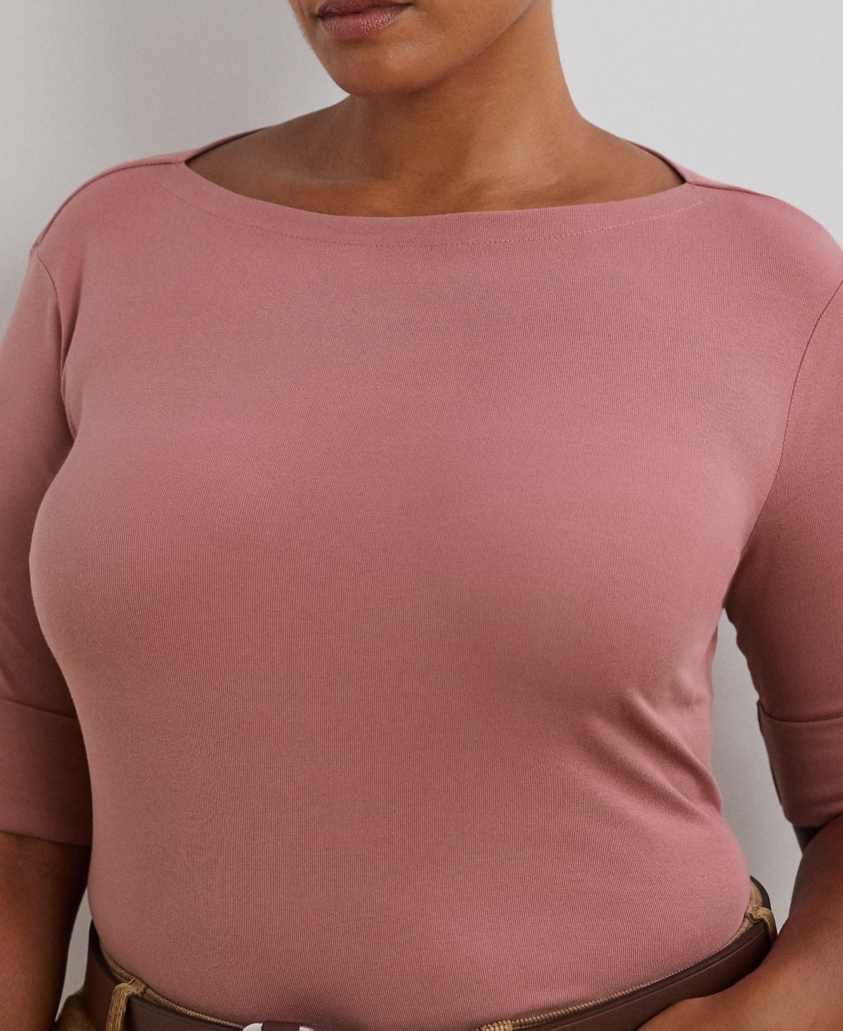 Lauren Ralph Lauren Plus Size Stretch Cotton Boatneck Top