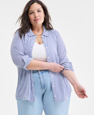 Trendy Plus Size Button-Front Crepe Shirt, Created for Macy's
