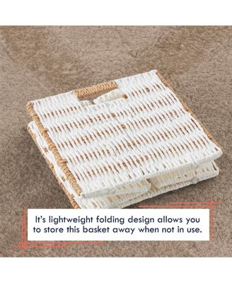 Collapsible Paper Wicker 13 Inch Square Storage Cube Bin Basket - 2 Pack