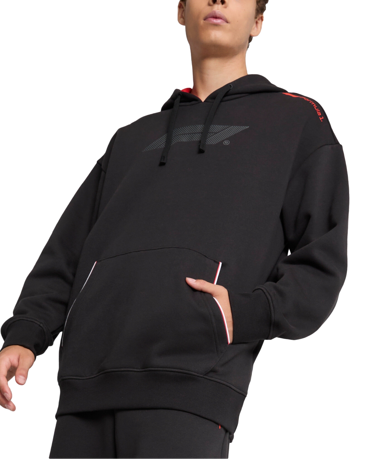 Puma Men's Relaxed-fit F1 Graphic Fleece Hoodie In  Black