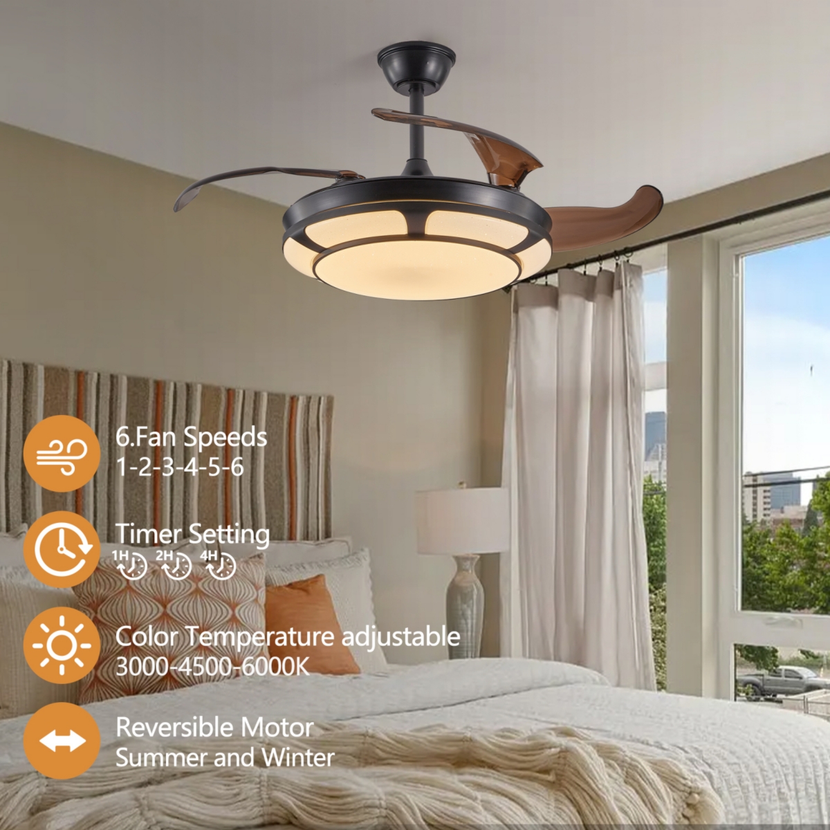 Streamdale Modern Minimalist Retractable Ceiling Fan with Led Light