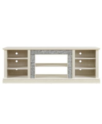 Modern TV Stand with Faux Stone Surround and Ample Storage