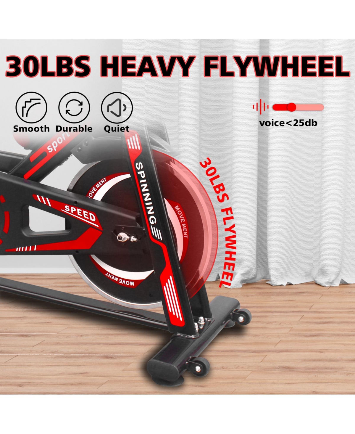 Streamdale Furniture Indoor Exercise Bike Cycling Bike with Comfortable Seat Cushion Black+Red - Black+red
