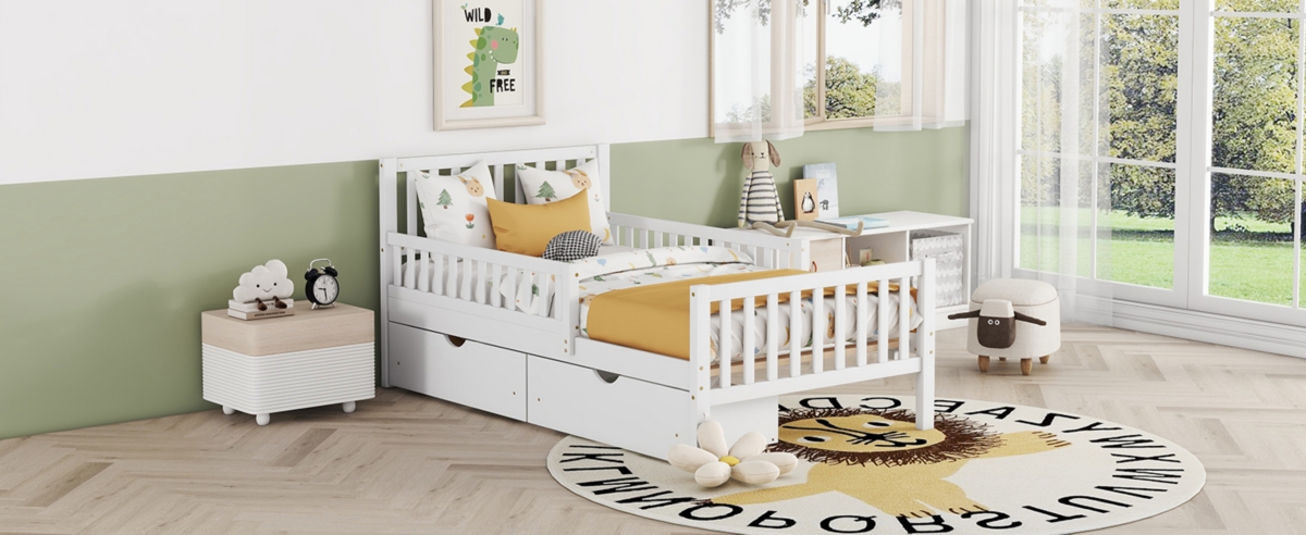 Streamdale Furniture Twin Wood Platform Bed with Guardrails and Storage
