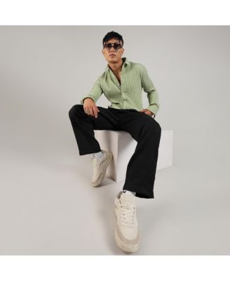 Men's Pistachio Green Crinkled-Weave Shirt