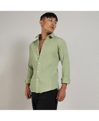 Men's Pistachio Green Crinkled-Weave Shirt
