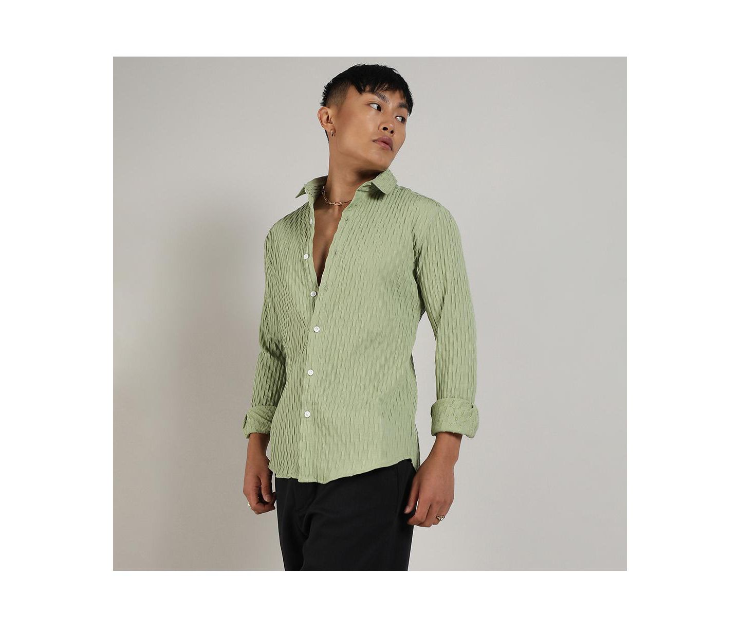 Мужская рубашка Cahoot Campus Sutra Pistachio Green Crinkled-Weave, цвет: Зелёный — фото 6