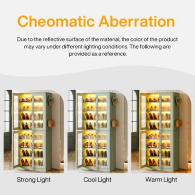 Tall Shoe Cabinet with Acrylic Doors and LED Lights, 8-Tier Entryway Shoe Storage Rack with Adjustable Shelves and Hanging Hooks