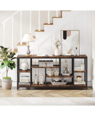 Wood 70.9-Inch Console Table with Storage Shelves and 3-Tier Frame