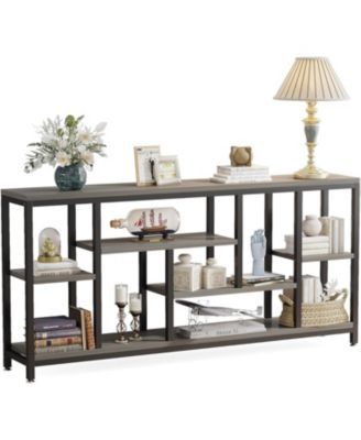 Wood 70.9-Inch Console Table with Storage Shelves and 3-Tier Frame