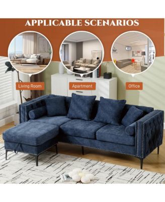 Chenille L-Sectional Sofa with Storage Ottoman