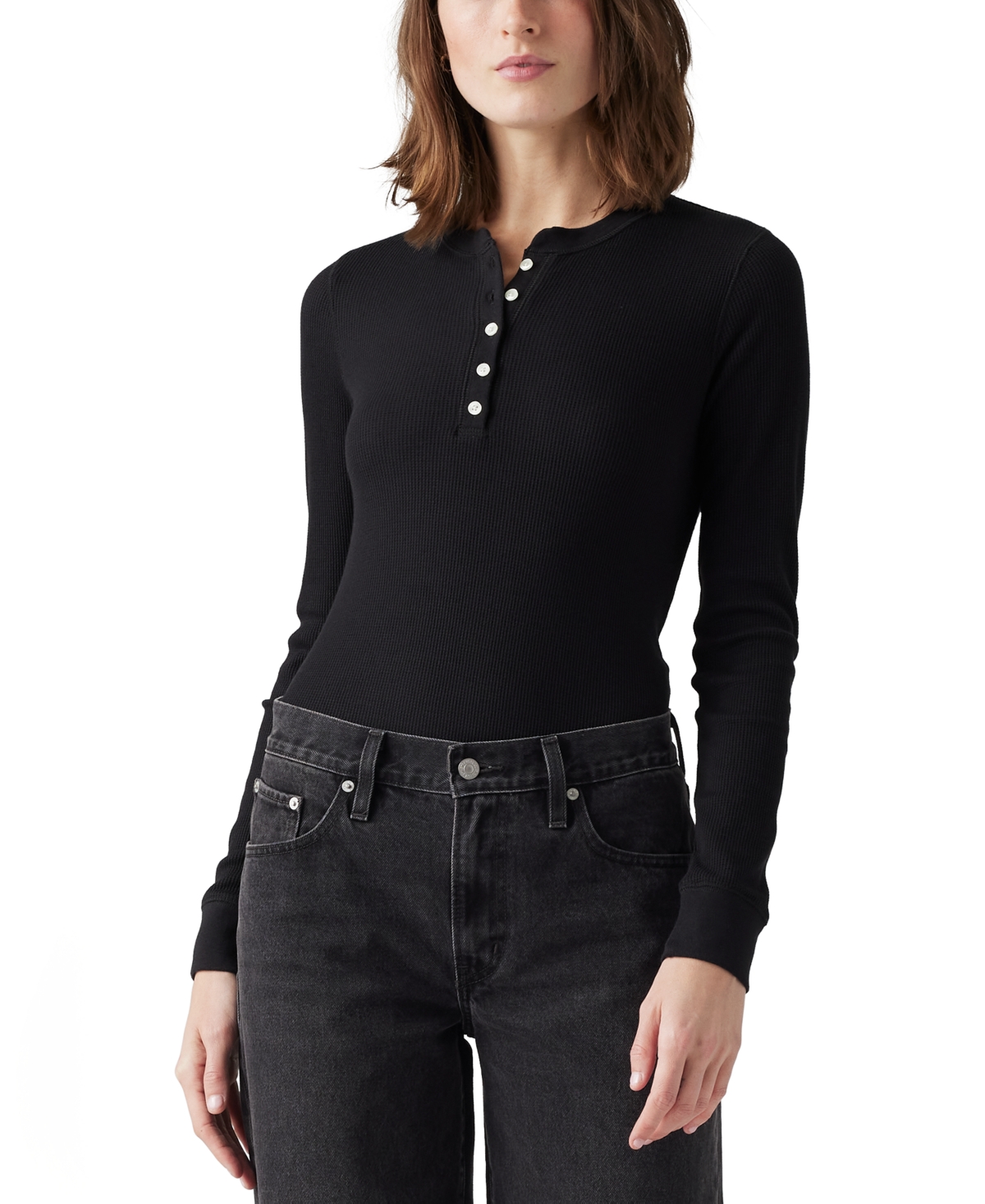 Women's Jakob Long Sleeve Waffle-Knit Henley Top - Simplified