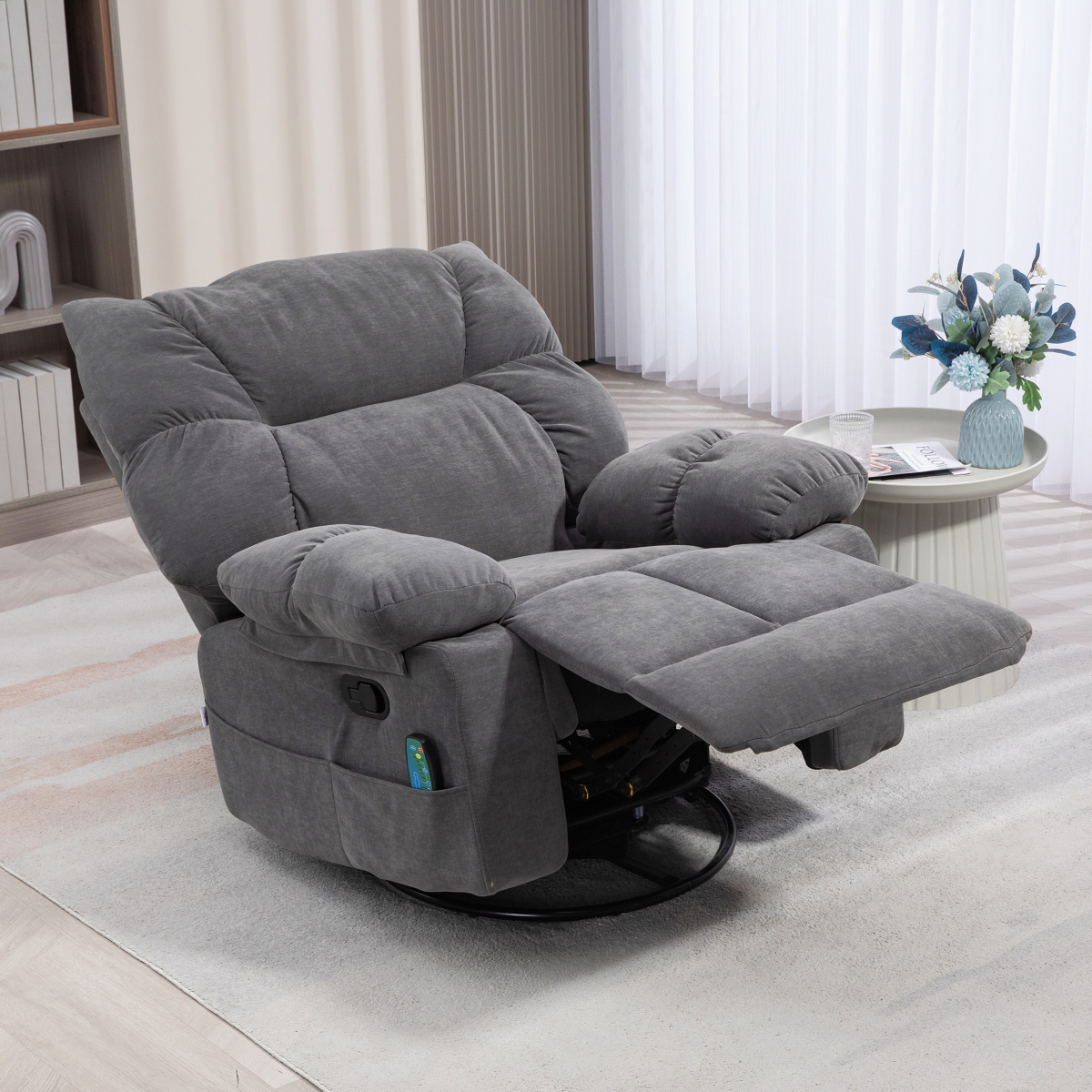 Homcom 8 Point Massage Recliner Chair with Heat Swivel Rocker,- Dark gray