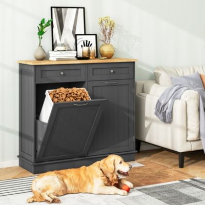 15.5 Gallon Kitchen Tilt Out Trash Cabinet Rubber Wood Tabletop 2 Drawers