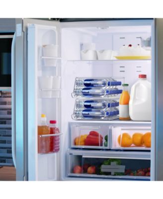 Set of 2 Water Bottle Organizer Bins with Lids - Can and Bottle Holder Drink Dispenser - for Fridge, Pantry, Kitchen Organization and Storage