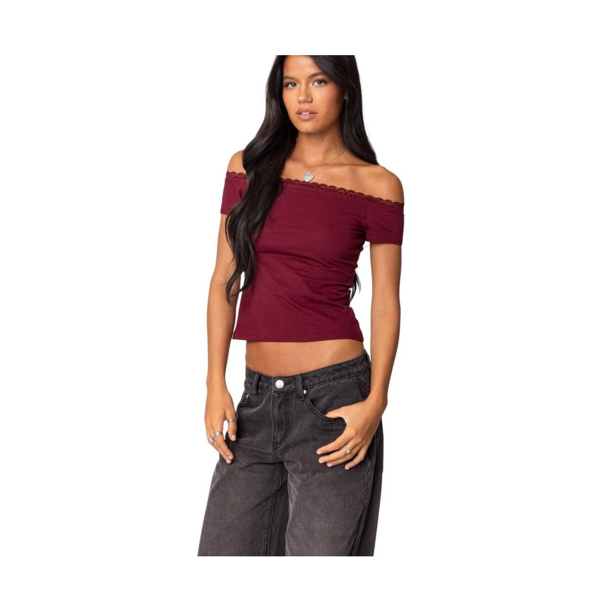 Edikted Women's Xoe Off Shoulder Lace Trim Top