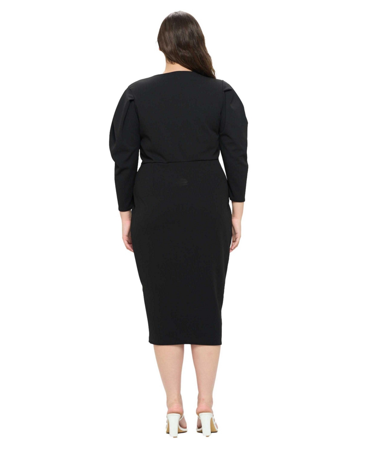 L I V D Plus Size Boa Pleated Midi Dress