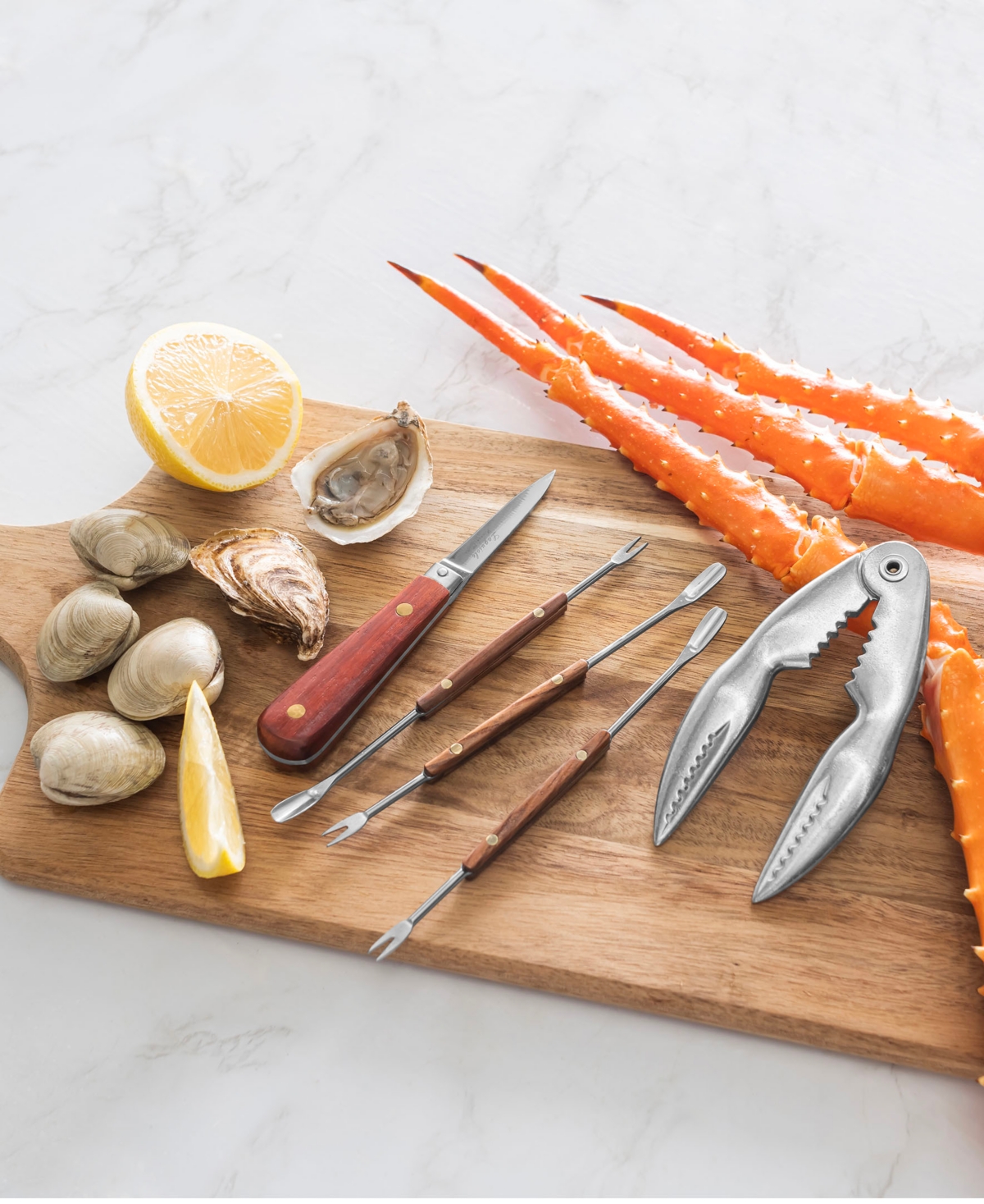 French Home Essential Seafood 6 Piece Utensil Set In Rosewood,brass,and Silver