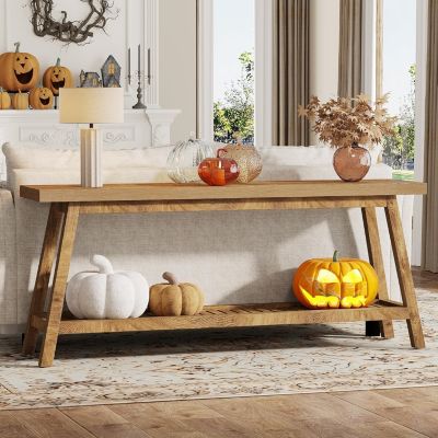 Farmhouse Console Entryway Table: 70.9 Inches Extra Long Console Table for Entryway, 2-Tier Narrow Wood Foyer Sofa Couch Table