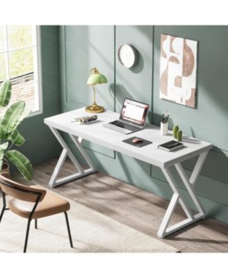 Writing Computer Desk, 55 inch Heavy Duty Study Desk with Z-Shaped Metal Leg, Modern Simple Home Office Computer Desk