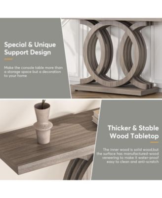 55 inches Console Table with Geometric Base, Farmhouse Hallway Table, Wooden Entryway Table, Vintage Sofa Table, Unique Long Accent Table