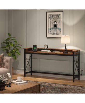 Console Table, 70.9-Inch Engineered Wood and Metal, Extra Long Design with Outlets, USB Ports, and Charging Station, Sofa Table