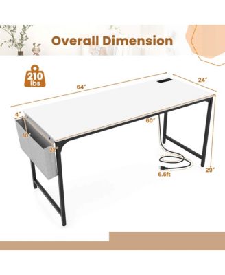 60" Modern Computer Desk with Charging Station with Storage Bag & Headphone Hook
