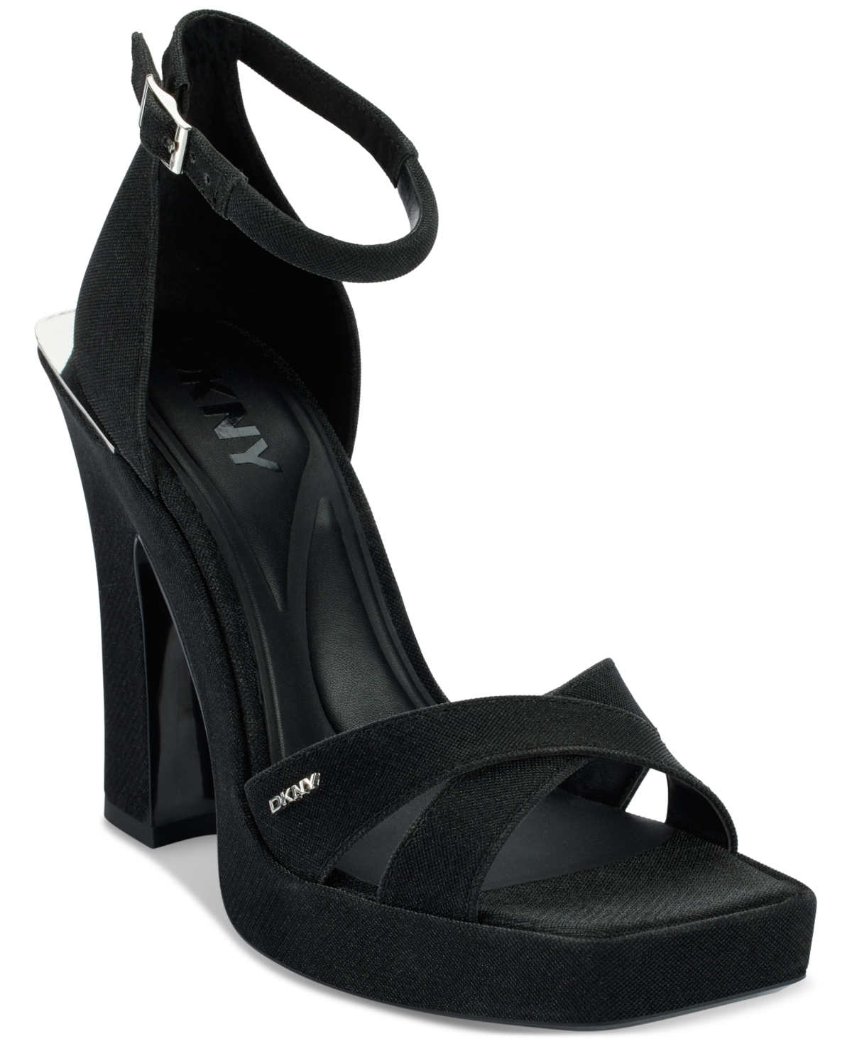 Dkny Linda Womens Criss-cross Shimmer Block Heel In Black