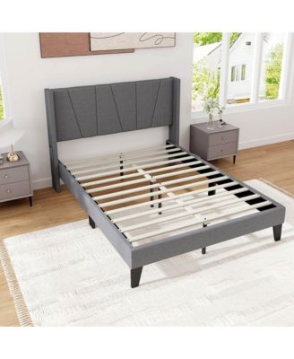 Full Size Upholstered Bed Frame w/ Elastic Pockets Mattress Foundation Gray