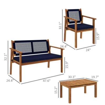 4pc Wood Outdoor Patio Furniture Set with Cushions,