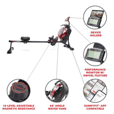 Hydro + Dual Resistance Smart Magnetic Water Rowing Machine, Black